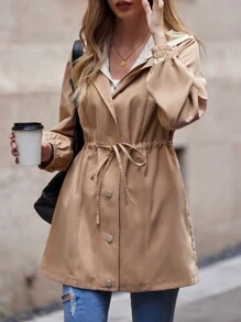 SHEIN LUNE Drawstring Waist Hooded Coat - Multicolor - View 4