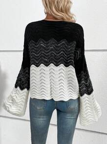 SHEIN LUNE Color Block Drop Shoulder Pointelle Knit Half Button Knit Pullover Fall Winter Sweater - Multicolor - View 2