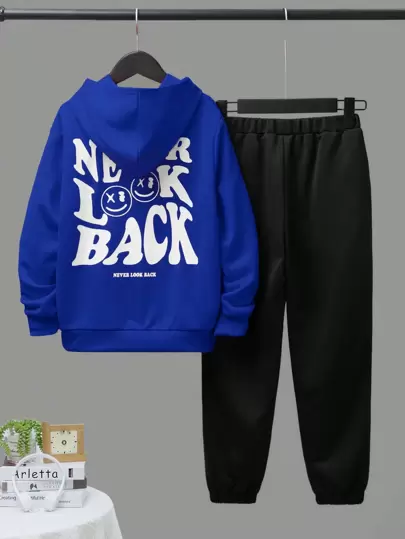 SHEIN 男大童標語圖案連帽衫和運動褲