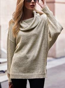 SHEIN LUNE 堆堆領落肩袖套頭毛衣 - 灰色 - 查看 1