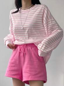 DAZY 女式条纹落肩T恤长袖女式上衣，秋季女装