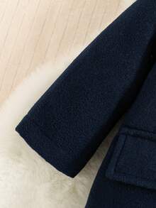 Baby Boy Flap Pocket Hooded Duffle Overcoat - Navy Blue - View 5