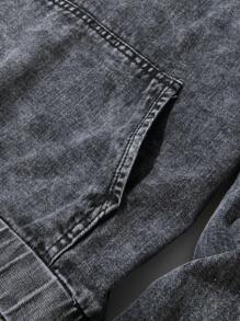 Chillumni 宽松版型男士抽绳时尚纯色连帽深色牛仔夹克，带袋鼠口袋，适合派对 - 深灰色 - 查看 5