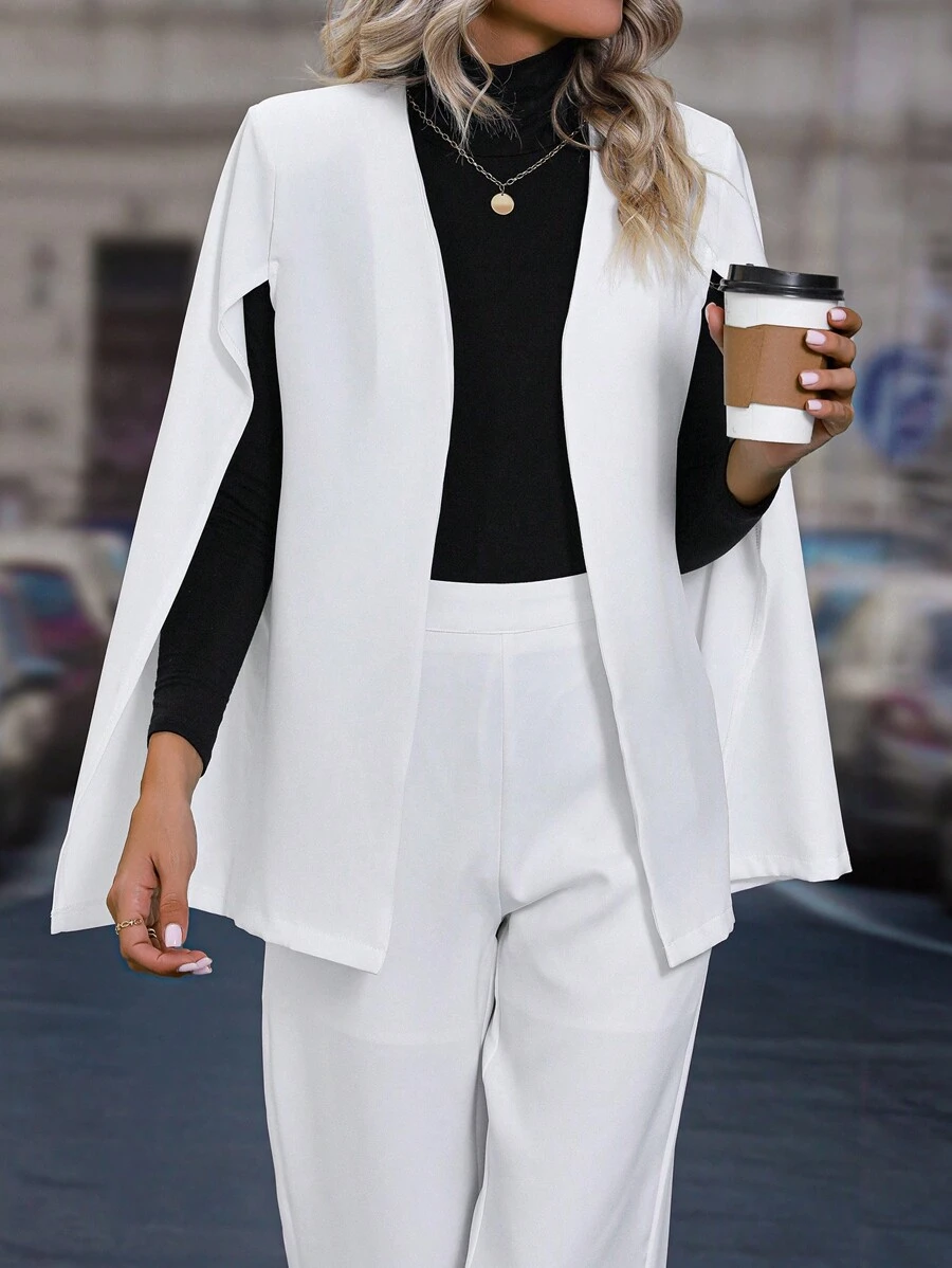 SHEIN Clasi áo tay cánh Mở Mặt trước Blazer & quần - trắng - Xem 1