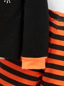 Cozy Pixies Baby Boy Halloween Printed Red & Black Color Block Top And Striped Pants Set - Multicolor - View 7