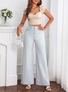 SHEIN Essnce quần ống rộng Quần jean - Màu xanh lam - Xem 4