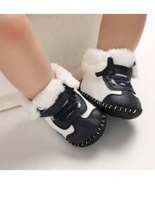 Pu時尚正式款式兒童靴,0-1歲男寶貝保暖絨毛靴子 - 藏蓝色 - 查看 5