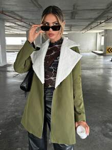 SHEIN Essnce 西裝領毛絨內襯拉鏈開襟外套