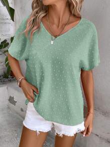 EMERY ROSE Swiss Dot Batwing Sleeve Blouse - Mint Green - View 3