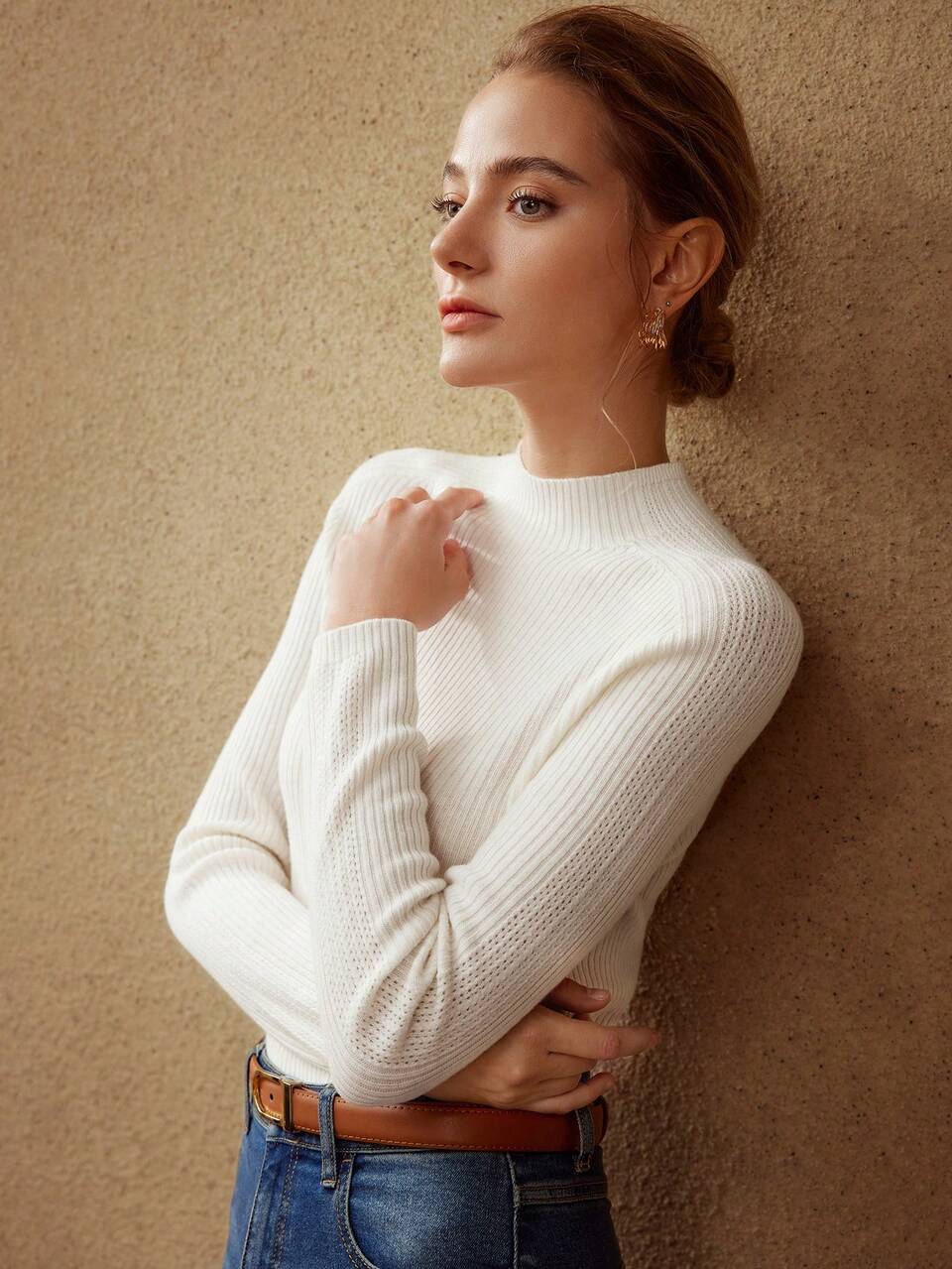 MOTF 100% PURE WOOL MOCK-NECK KNIT SWEATER