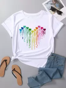 INAWLY Plus Heart Print Tee - White - View 1