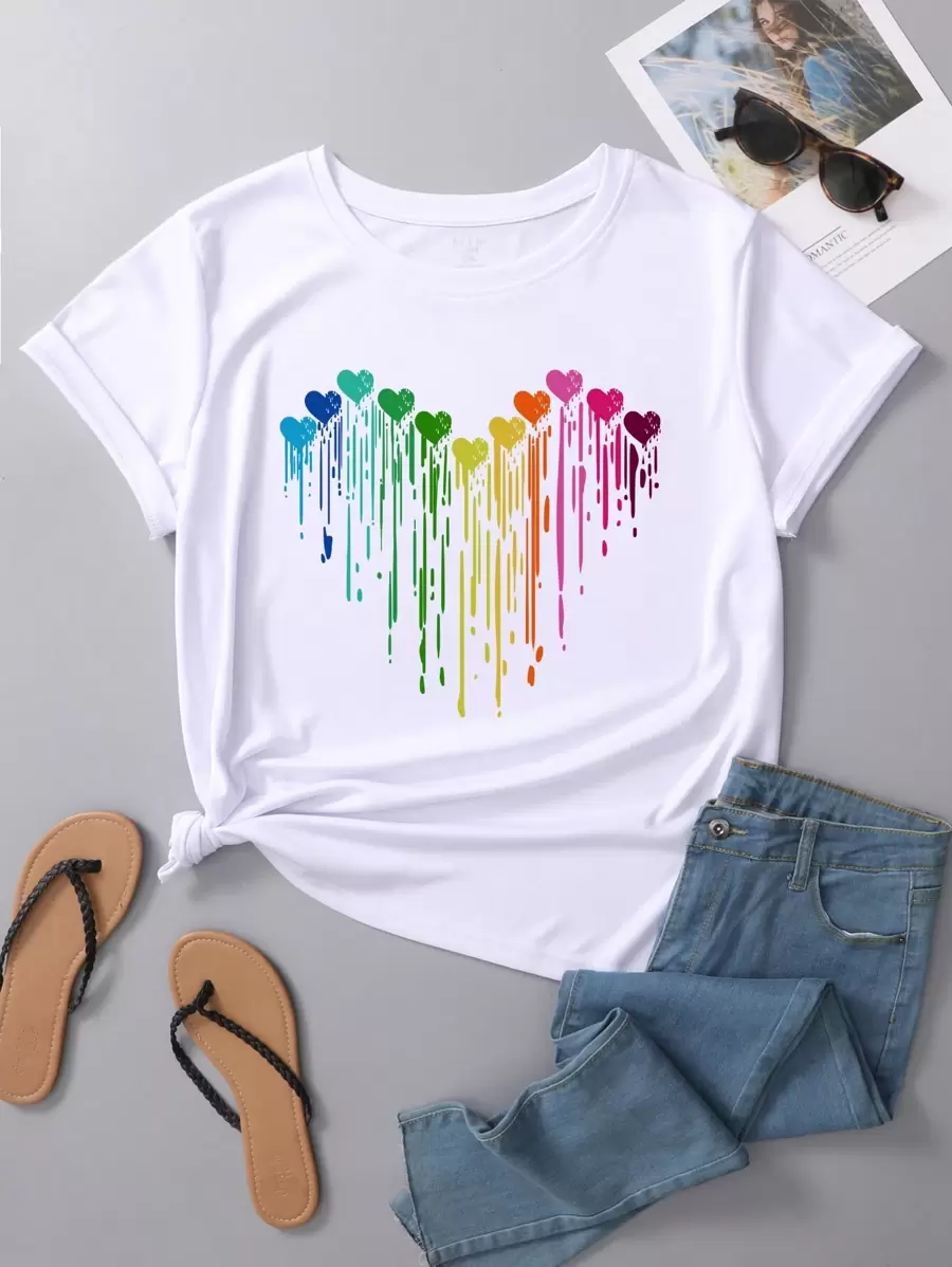 INAWLY Plus Heart Print Tee - White - View 1