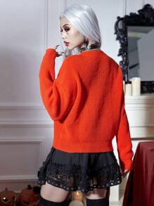 PUNK Áo len chui đầu vai rớt họa tiết Halloween, thích hợp cho mùa thu đông. - trái cam - Xem 2