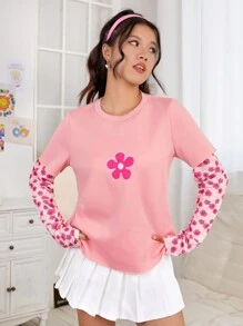 SHEIN EZwear Floral Print 2 In 1 Tee - Pink - View 1