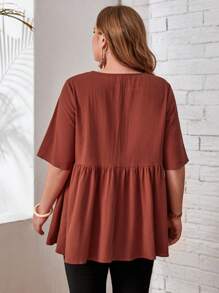 EMERY ROSE Plus Ruffle Hem Solid Top - Burnt Orange - View 2