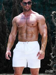 Surfspeed Men Drawstring Waist Swim Trunks - White - View 5