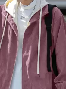 Claim Dot Nam Quá lớn Vải to sợi Áo khoác Với dây rút Và Dây kéo Khép kín - Hồng - Xem 3