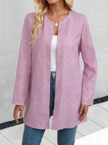 SHEIN LUNE Chevron Open Front Coat - Dusty Pink - View 5