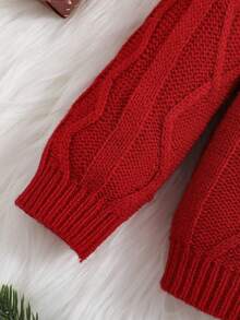 SHEIN Cô gái Em bé Pom Pom Xoắn Dan Áo len - Đỏ - Xem 5