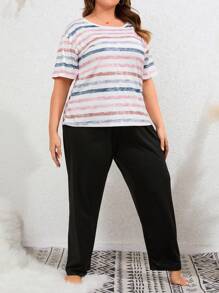 Plus Bộ PJ trễ vai sọc / Bộ Pyjama - Nhiều màu - Xem 6