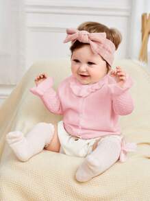 SHEIN Baby Girl Ruffle Trim Button Front Cardigan - Baby Pink - View 5