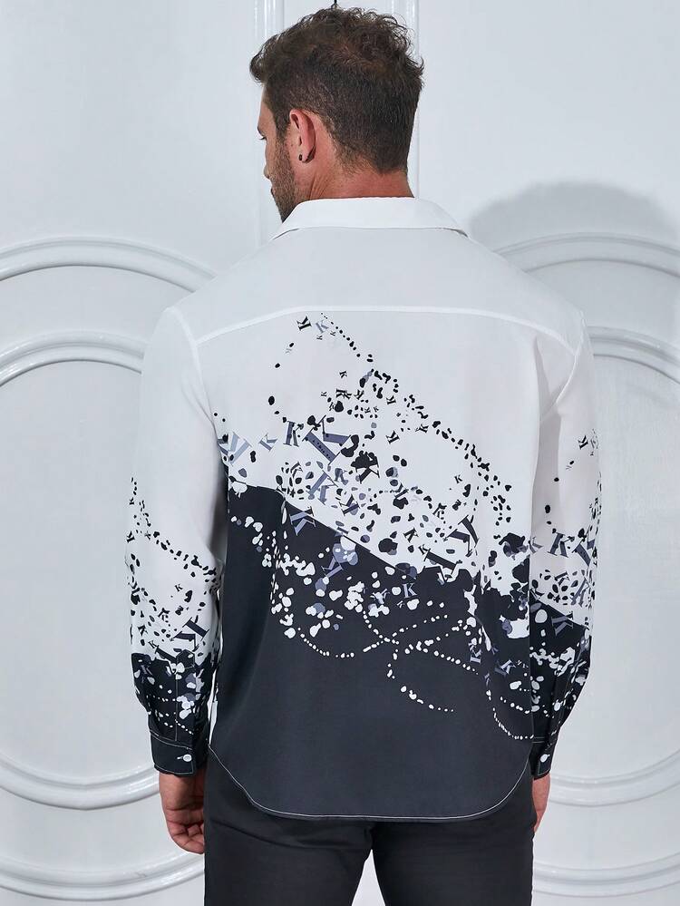 Men Plus Letter Graphic Two Tone Shirt