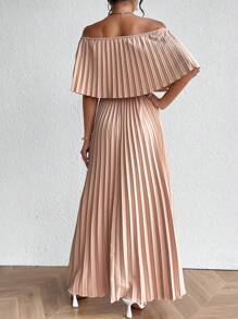 Chiquease Off Shoulder Pleated Dress - Apricot - View 2