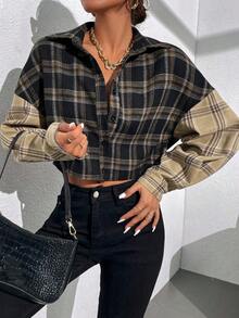 SHEIN Essnce 格紋印花落肩袖襯衫 - 彩色 - 查看 4