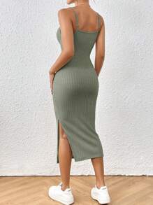 SHEIN Frenchy Tie Front Split Thigh Cami Dress Summer - Mint Green - View 2