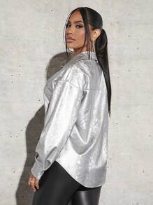 SHEIN SXY Abrigo metalizado con hombros caídos - Blanco - Ver 2