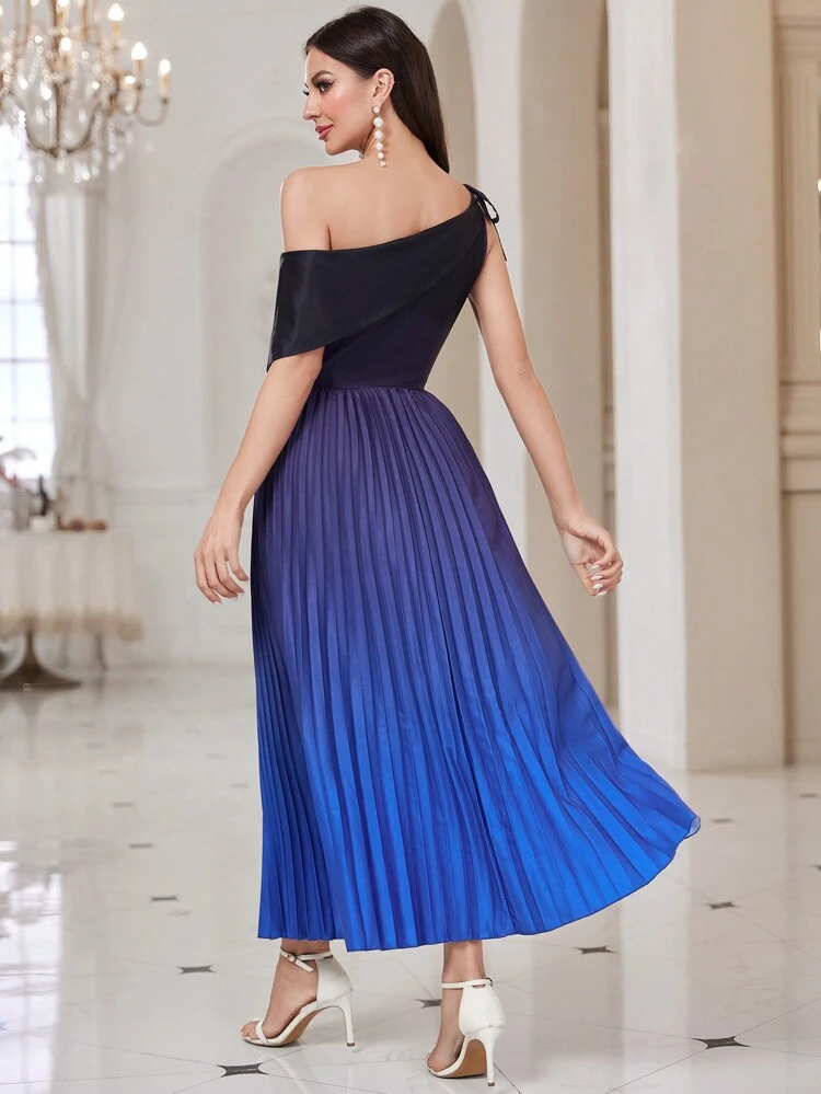 Asymmetrical Neck Pleated Hem Dress