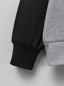 SHEIN EZwear 加大码字母图案撞色袋鼠口袋抽绳卫衣 - 灰色 - 查看 3