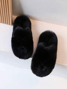 Fashionable And Comfortable Furry Slippers For Kids, Black, Girls - Black - View 2