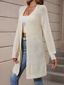 SHEIN LUNE 插肩袖休闲设计开衫 - 米色 - 查看 4