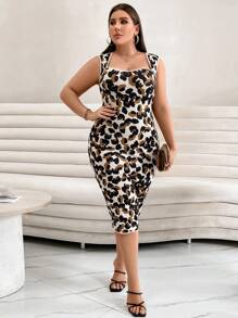 SHEIN Privé Plus Leopard Print Dress - Multicolor - View 1