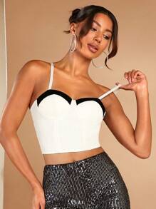 SHEIN BAE Top de tirantes crop ribete en contraste - Blanco - Ver 7