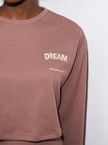 BizChic 字母圖案落肩T恤&半身裙 - 咖啡棕 - 查看 4