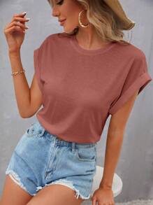 SHEIN LUNE 素色蝙蝠袖T恤 - 紅木色 - 查看 5