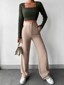 EURMUSE Solid Slant Pocket Suit Pants - Beige - View 3