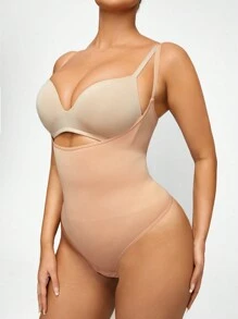 SHAPORA Chất rắn Bodysuit định hình - Màu be - Xem 8