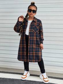 Cô gái Tween Đồ họa kẻ sọc & khẩu hiệu Thả vai Áo sơ mi - Nhiều màu - Xem 2