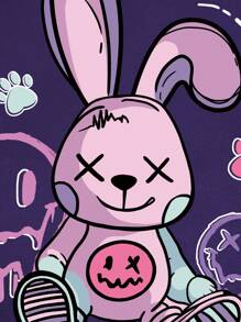 INAWLY Rabbit & Letter Graphic Kangaroo Pocket Drawstring Thermal Hoodie,Long Sleeve Tops - Purple - View 5