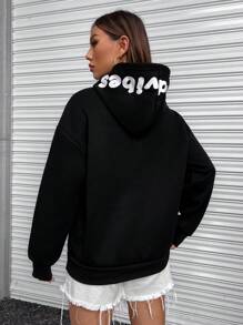 SHEIN Unity Chữ cái & Đồ họa hoạt hình Thả vai Hoodie - màu đen - Xem 2