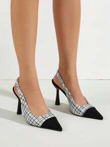 Women's High Heels Pointed Toe Color Block Pumps With Back Strap - Grey - View 6