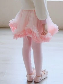 Young Girl Contrast Mesh Flare Trim 2 In 1 Pants - Pink - View 4