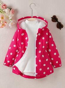 SHEIN Cô gái trẻ 1 chiếc áo khoác đệm có mũ trùm đầu in hình chấm bi Teddy - Màu Hồng Tươi - Xem 1