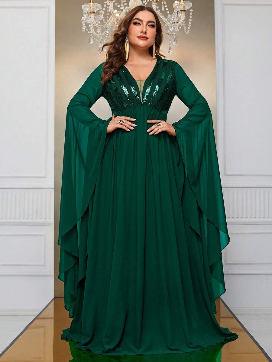 YISIKADO 大碼晚宴禮服裙（重工款） - 墨綠色 - 查看 1