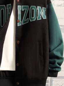 SHEIN Chico preadolescente 1 pieza Cazadora de universidad con estampado de letra de dos tonos - Multicolor - Ver 6