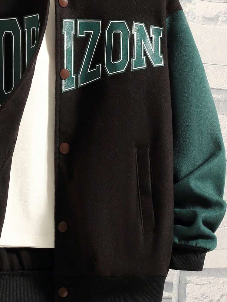 Tween Boy 1pc Letter Graphic Two Tone Varsity Jacket