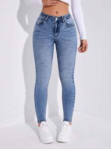 SHEIN Privé Slant Pocket Skinny Jeans - Light Wash - View 3